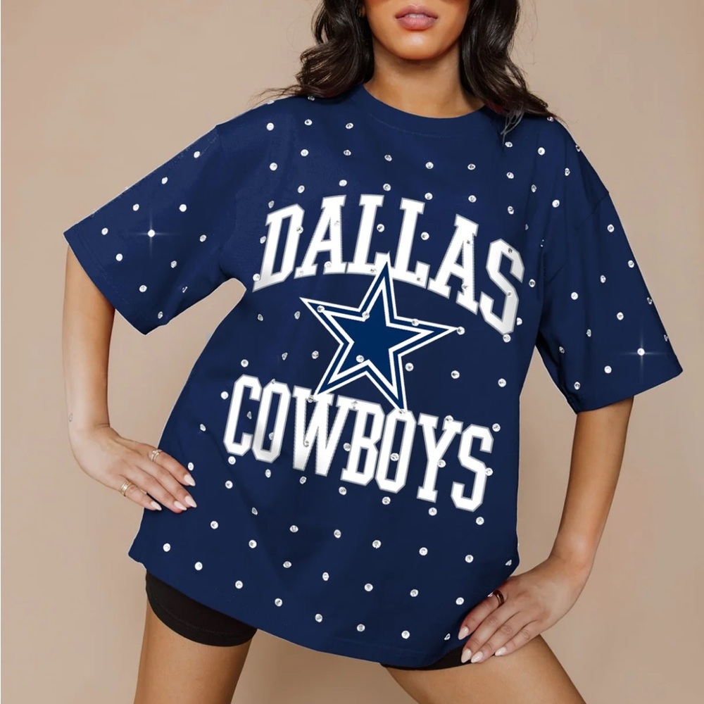 Gameday Couture COWBOYS OVERSIZED ALL-OVER RHINESTONE GAMEDAY TEE